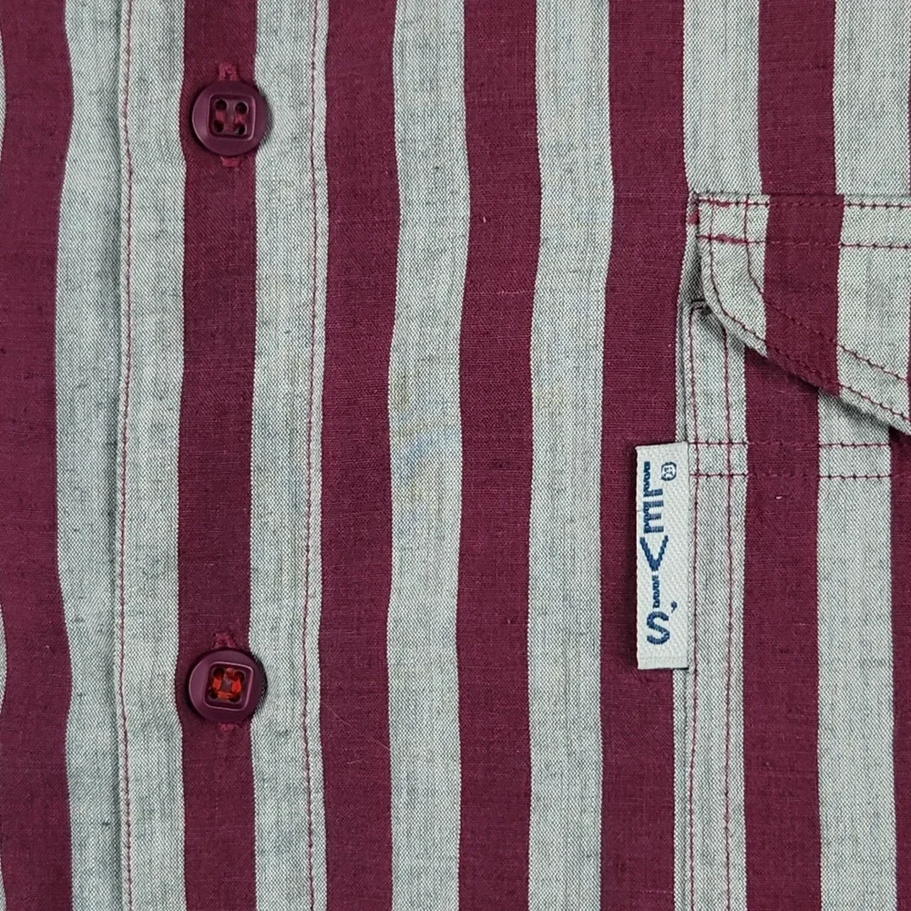 Vintage‎ Levis Silver Label Shirt Mens XL Burgundy Gray Striped Button Up Big E